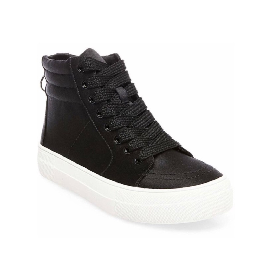 Steve Madden Golly Satin Black Platform High Top Sneakers
